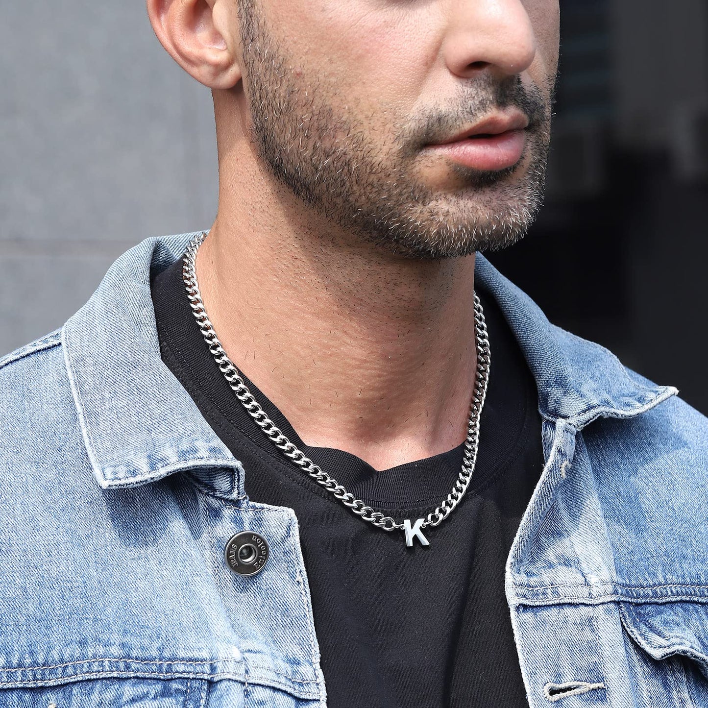 DuoDiner Letter K Necklace for Men Boy Silver Initial Pendant Cuban Link Chain Male Women Jewelry Collar Cadenas Para Hombres Him Boyfriend Gifts