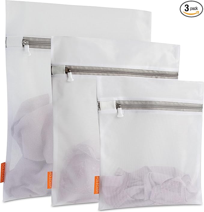Polecasa Mesh Laundry Bags 3 Pack (Large, Medium, Small) - Durable Zipper Wash Bags for Delicates, Lingerie, Bras, Underwear, Baby Clothes - Protect Garments in Washing Machine