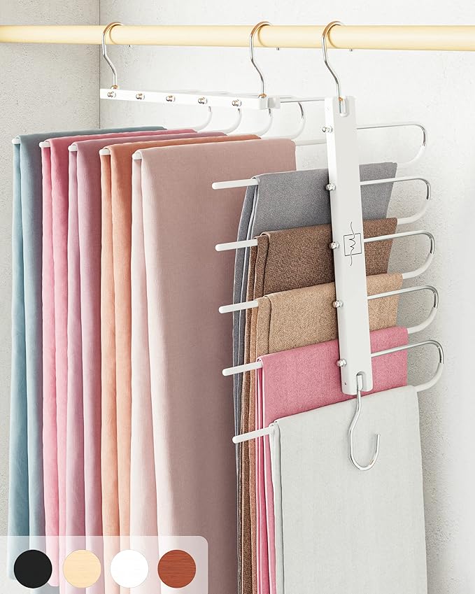 MORALVE Pants Hangers Space Saving - 2 Pack European Beechwood Scarf and Jean Hangers - Closet Organizer and Space Saver Pant Rack, Leggings Hanger, and Scarf Holder with 360Â° Swivel Hook
