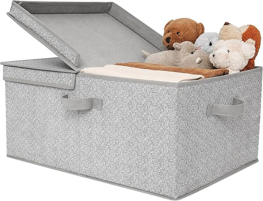 GRANNY SAYS Fabric Storage Bin with Lid, Decorative Storage Box with Label, Extra Large Storage Baskets, Closet Organizer, Memory Keepsake Box, Gray, 1-Pack