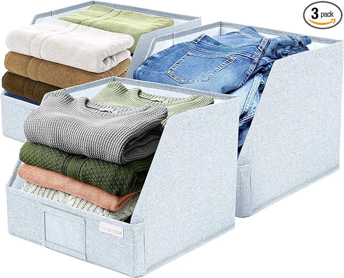 Trapezoid Storage Bins â 12"x12"x10"x 4" Closet Shelf Organizer & Baskets, Fabric Storage Baskets, Collapsible Organizer Boxes for Towels, Baby Clothes, Spring Wardrobes â Light Blue, 3 Pack