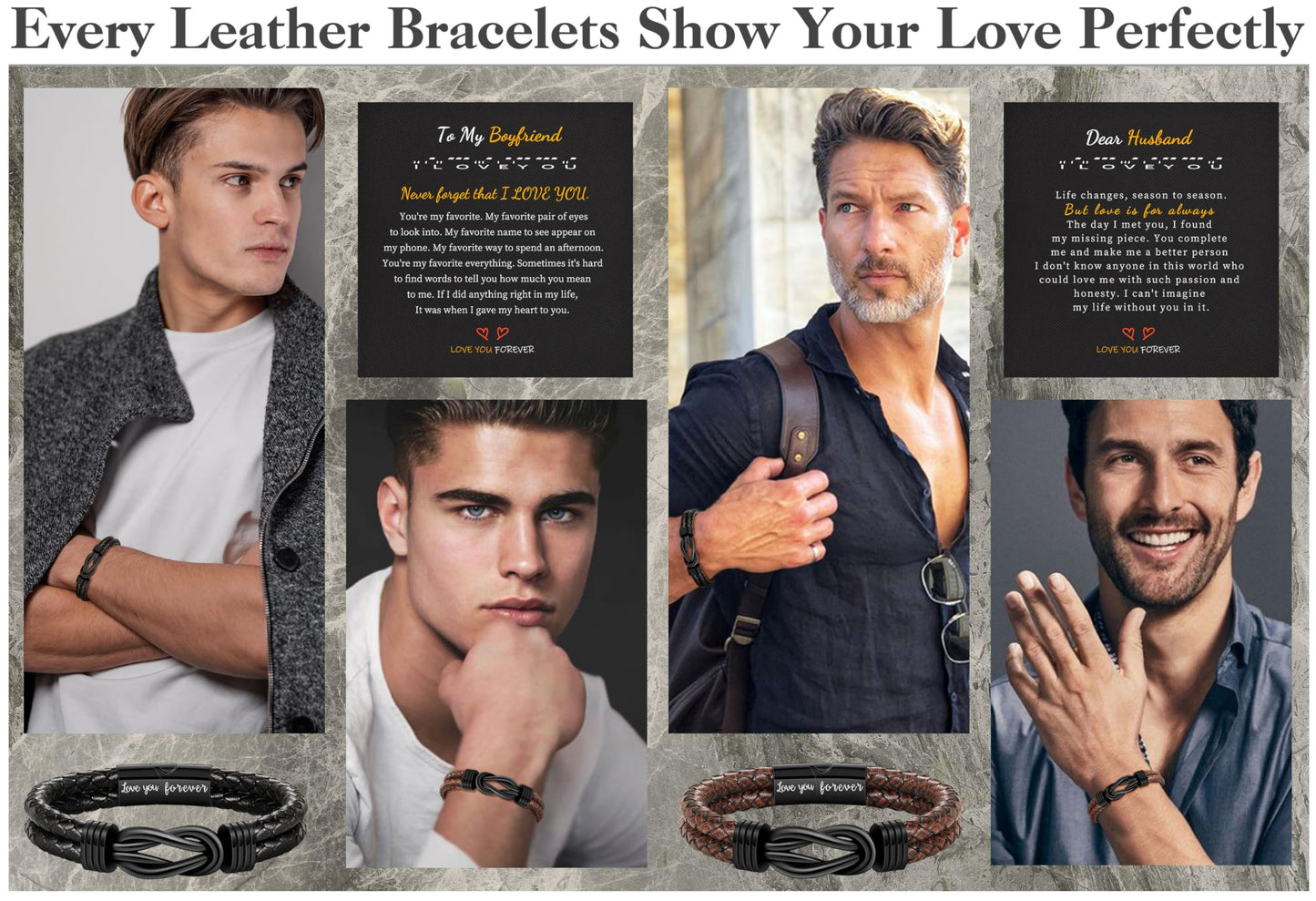 Father s Day Gifts for Husband, Gifts for Husband I Love You Gift for Him Leather Bracelet for Men Husbands Black Braided Leather Cuff Bracelets Birthday Wedding Anniversary Christmas Stocking Stuffers