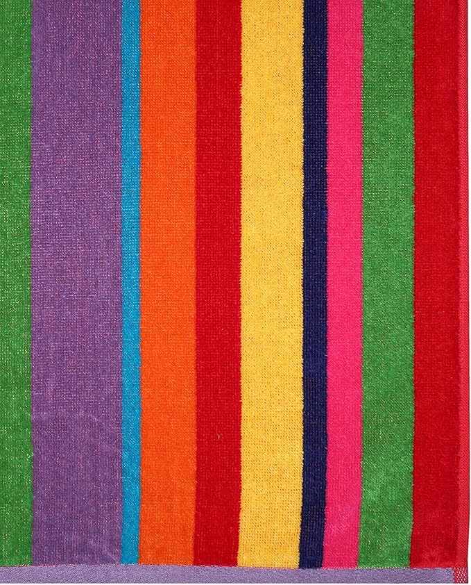 COTTON CRAFT Summer of Siam Oversized Beach Towel - 2 Pack XL 39x68 inches - Pure Cotton - Thick Plush Super Soft Absorbent Luxurious Velour Pile - Pool Picnic Bath - 450 GSM - Multi Color Stripe