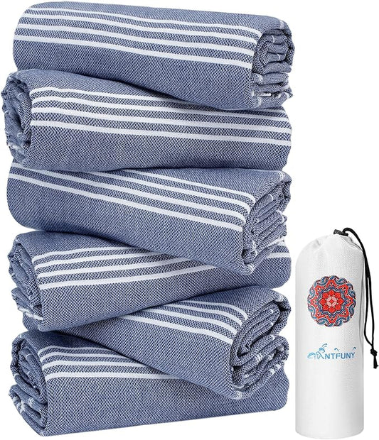 Antfuny 6 Packs Turkish Beach Towels Yoga Blanket Gym Workout Towel Mens Birthday Gift Ideas for Father Day Dad Husband Brother Uncle Son Daughter Boyfriend Male Boss Grandpa Him Appreciation Navy