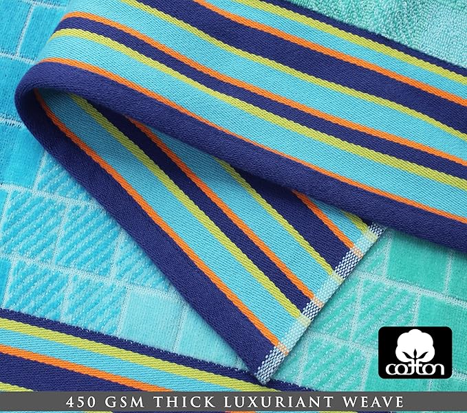 COTTON CRAFT Hooded Beach Towel – Oversized 39 x 68 Towel with Hood for Adults - 100% Cotton Velour Terry Jacquard Towel - Pool Bath Wrap - 450 GSM Soft Absorbent Quick Dry – Blue Tiles