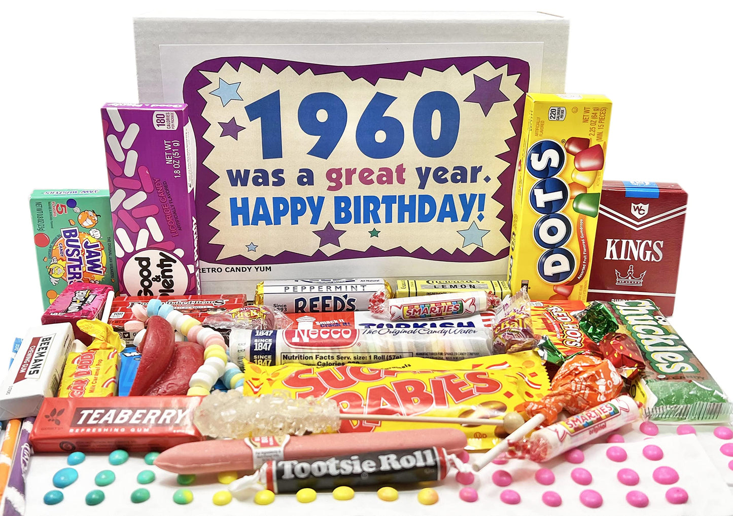 RETRO CANDY YUM ~ 1960 65th Birthday Gift Box Nostalgic Candy Mix from Childhood for 65 Year Old Man or Woman Born 1960 Jr