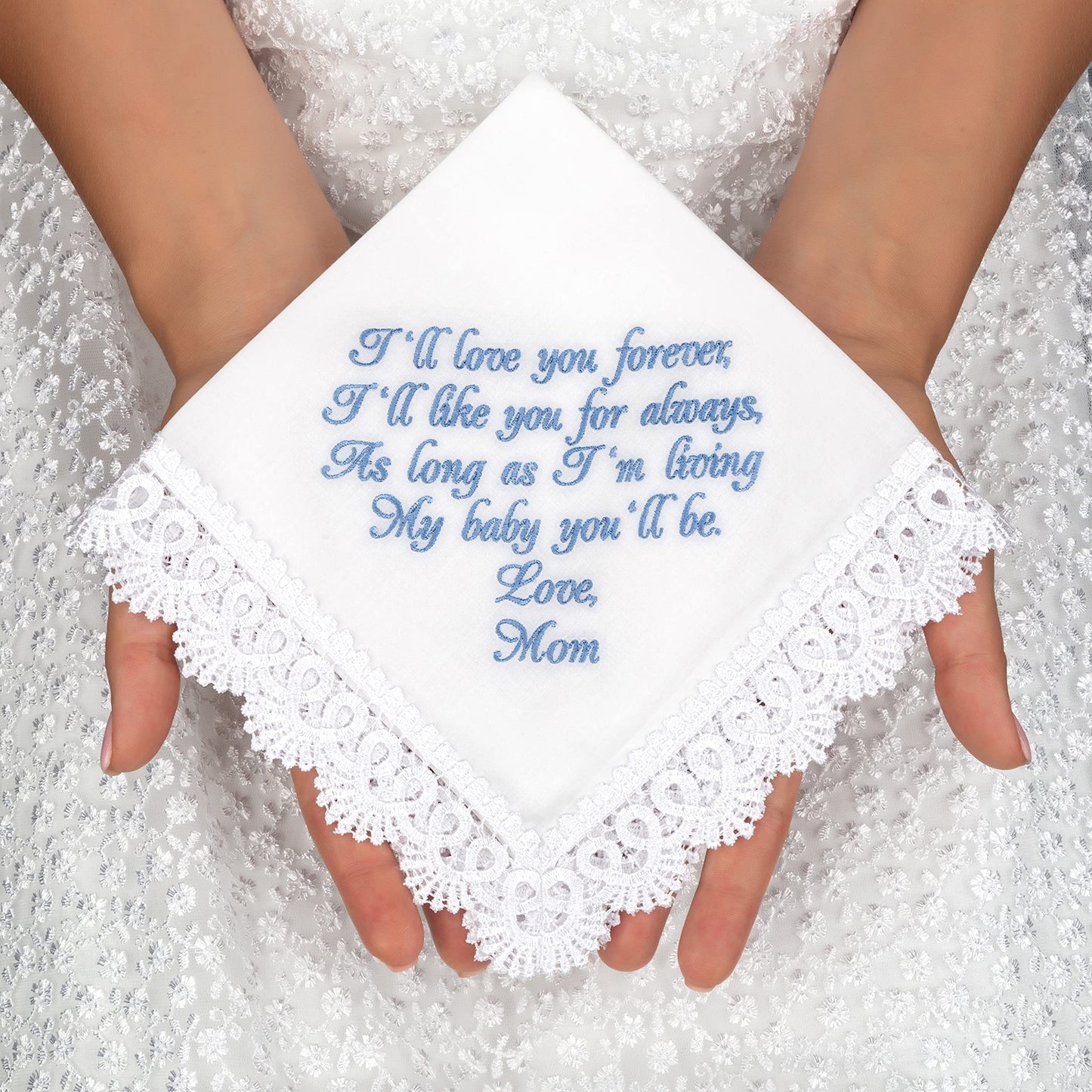Something Blue Old New Borrowed Gift for Bride Handkerchief on Wedding Day to Daughter from Mom Cotton Bridal Hankie