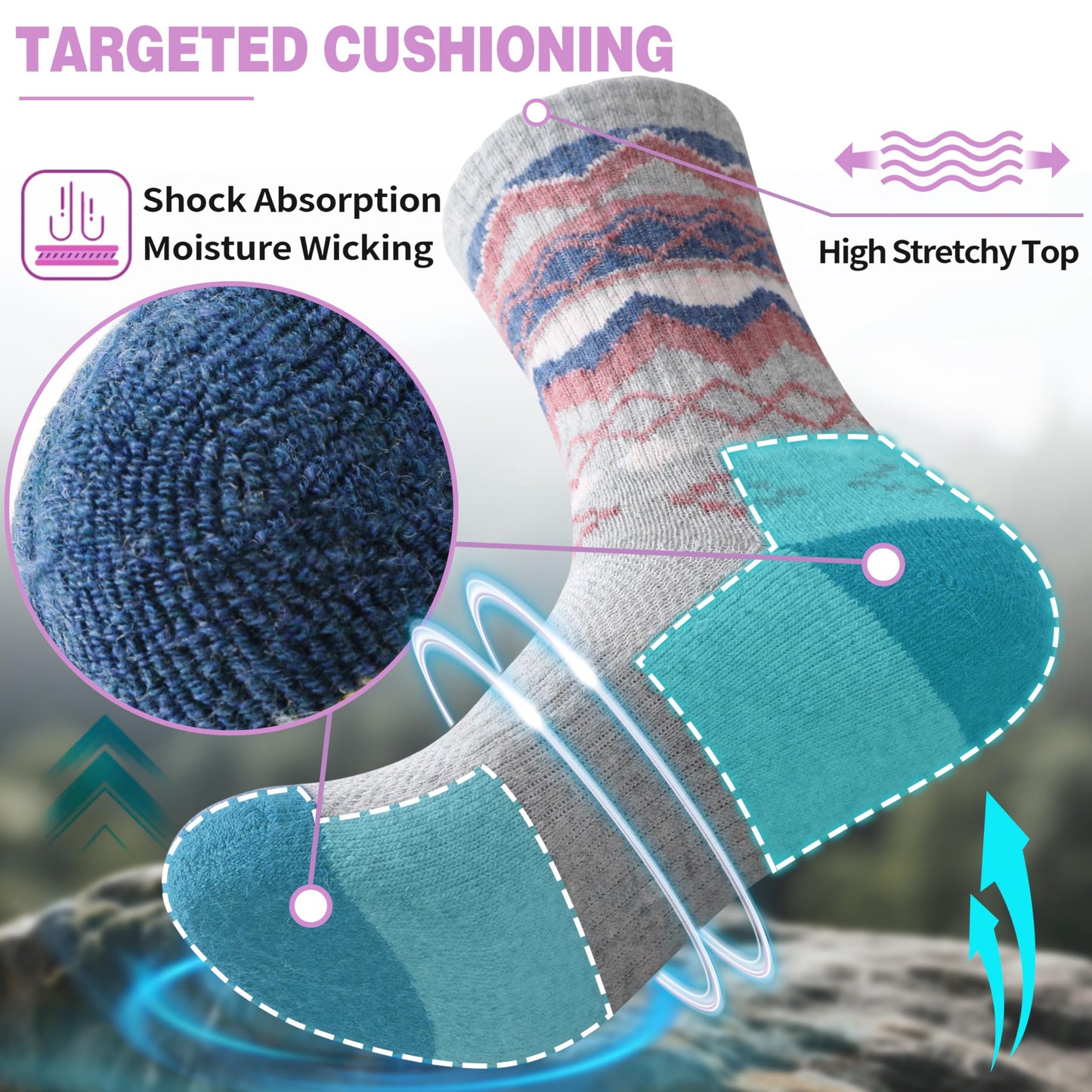 EBMORE Womens Merino Wool Hiking Socks Thermal Warm Winter Nordic Cushion Crew Work Boot Gift Socks Stocking Stuffers 5 Pairs(Nordic,L)