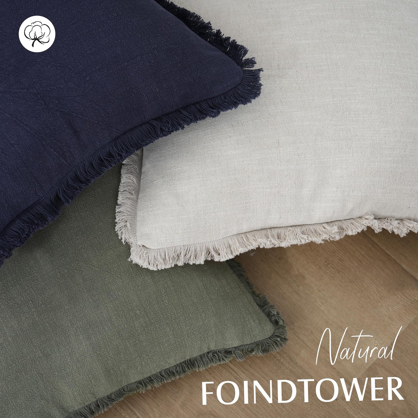 Foindtower Set of 2 Decorative Linen Fringe Throw Pillow Covers Cozy Farmhouse Boho Cushion Cover with Tassels Soft Accent Pillowcase for Couch Sofa Bed Living Room Home Decor 20×20 Inch Olive Green