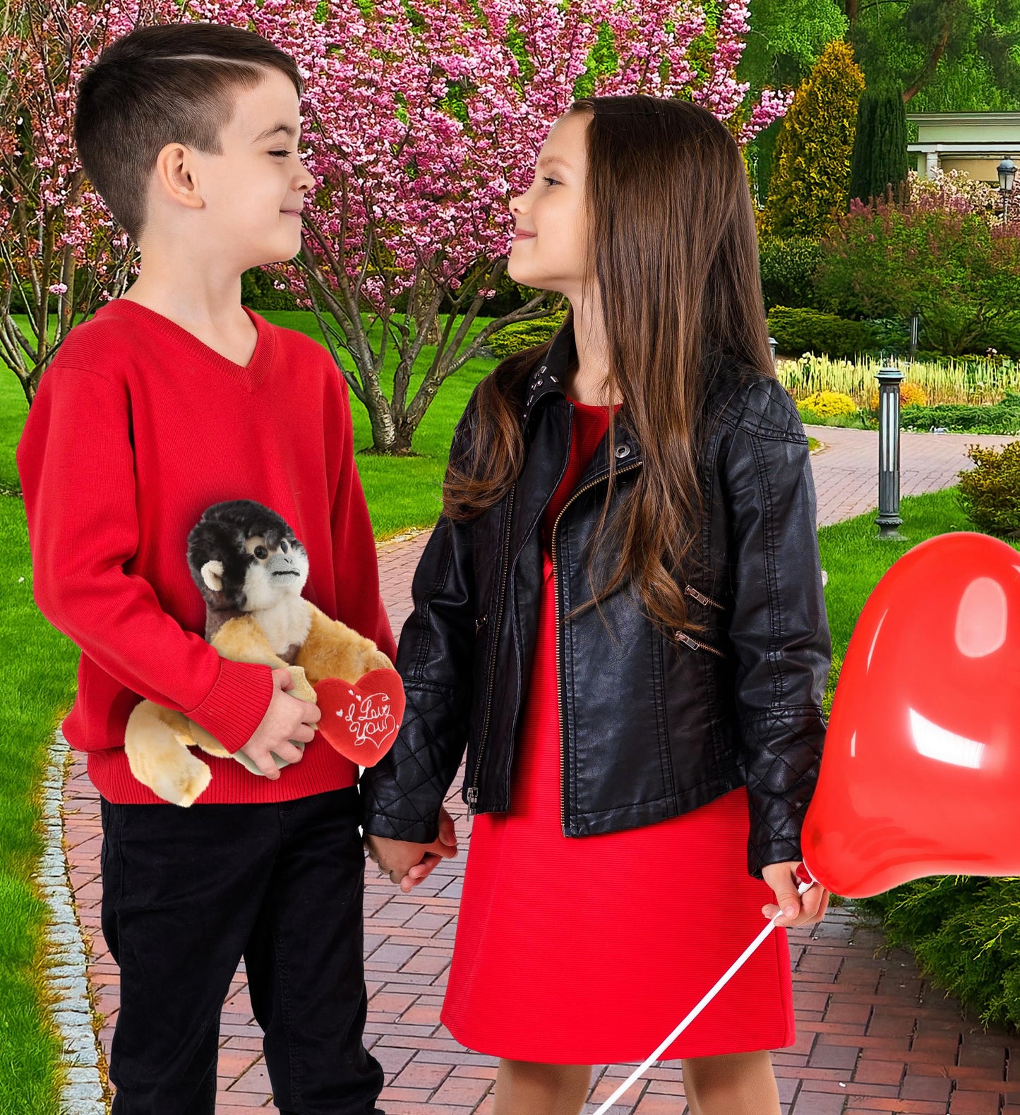 DolliBu I Love You Valentine Plush Squirrel Monkey - Cute Stuffed Animal with Red Heart and Name Personalization Gift for Valentines Day, Birthday, Anniversary, Romantic Date - 12.5 Inches