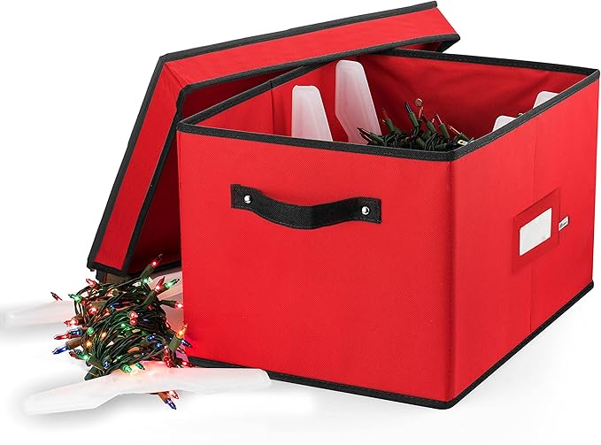 ZOBER Christmas Light Storage Reels - Christmas Light Organizer with 4 Plastic Wheels - Fits 200 Mini Lights Per Spool, Lights Storage - Strong & Durable Material - Stitched Reinforced Handles - Red
