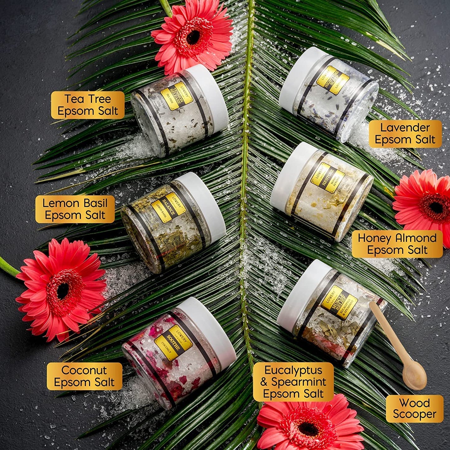 Spa Gifts for Women, Epsom Bath Salts Gift Basket Set, Relaxing Self Care Salt with Essential Oils, Gifts for Mom, Wife - Lavender, Eucalyptus, Lemon Basil, Coconut, Tea Tree, Honey Almond