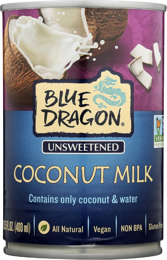 Blue Dragon Unsweetened Coconut Milk, Contains Only Coconut & Water, All Natural, Vegan, Gluten Free & Non-GMO, 13.5 Fluid Ounce (Pack of 12)