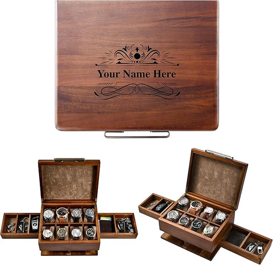 Shanik Luxury Large Watch Box for Men â 8 Slot Organizer with Velvet Pillows, Pull-Out Drawers for Accessories, Jewelry & Oversized Timepieces
