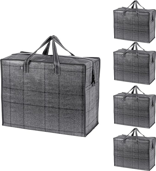 VENO 5 Pack Storage Moving Bags, Organizer Bag, Storage Tote, Zipper On Top, Sturdy, Carrying Bag, Camping Bag for Clothes, Bedding, Comforters, Pillows (13 Gallon Windowpane, 5 Pack)