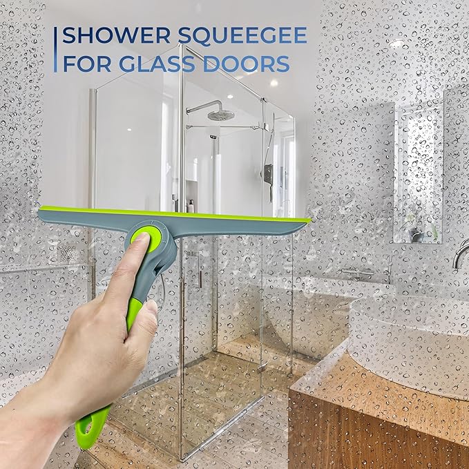DSV Standard 10" Heavy Duty Green, Grey Window Cleaning Squeegee, Handheld Squeegee for Glass Doors, Windows, Car Windshields & More