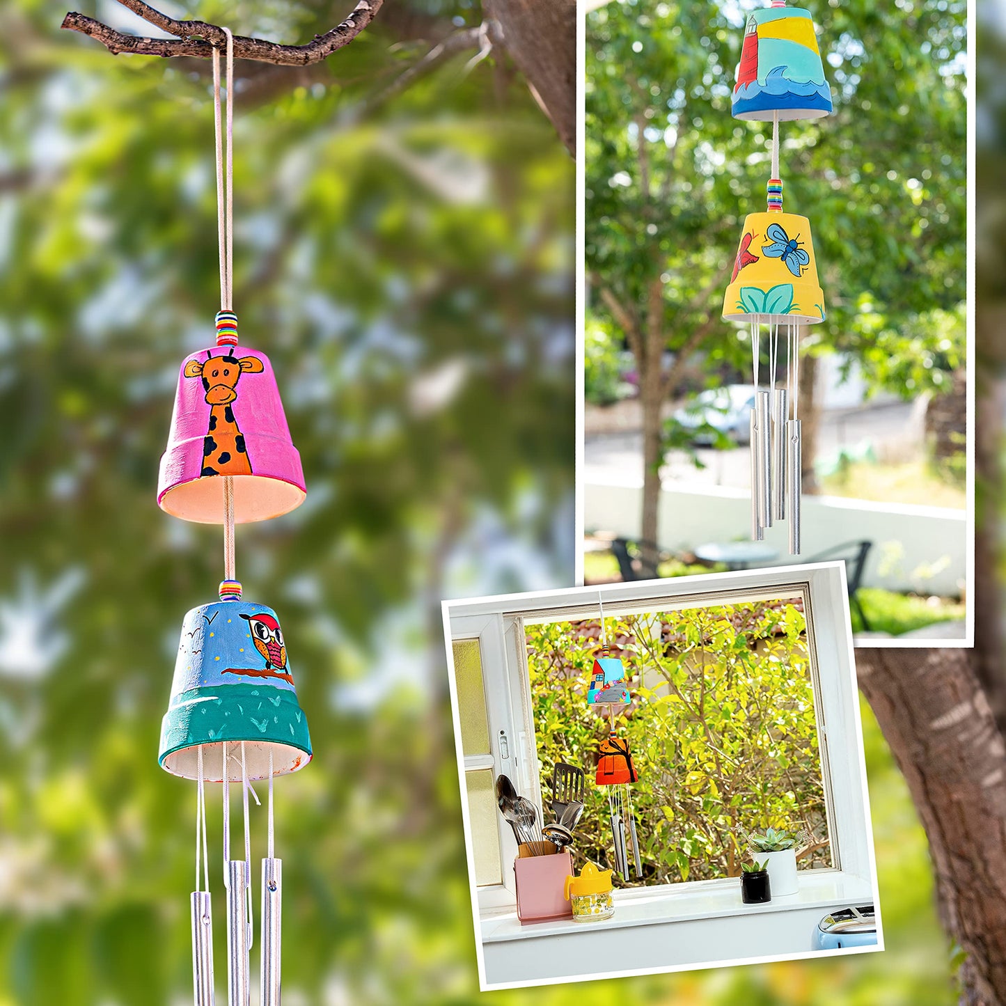 ROMI'S WAY 2-Pack Make Your Own Wind Chime Kit - Larger Bells, Stencils and Beads, Arts and Crafts for Kids Ages 8-12, 6-8 - DIY Craft Kit for Girls & Boys - Unique Art Gifts for Christmas, Birthday
