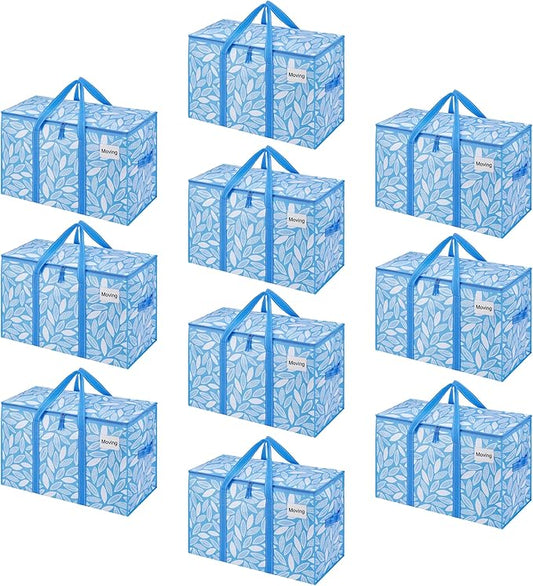 VENO 10 Pack Moving Bags, Heavy Duty, Moving Boxes Alternative, Packing Storage Supplies, Dorm Room Essentials with Zipper for Clothes, Extra Large Packaging Totes (Spring Breeze, 10 Pack)