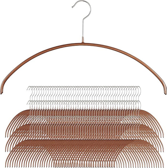 Mawa Narrow Petite Clothing Hangers, Steel Hanger with Non-Slip Coating, for Shirts, Blouses, Dresses, Light Jackets, 360-degree Rotatable Hook, Set of 80, Copper