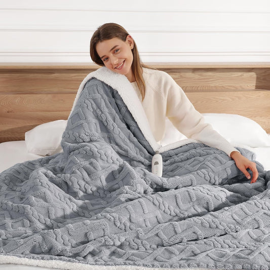 Heated Throw Blanket 50"x60" with 5 Heating Levels & 4 Hours Auto Off, Soft & Plush Sherpa Electric Blanket Throw with ETL & FCC Certification for Home Use, Machine Washable, Great Gift, Grey