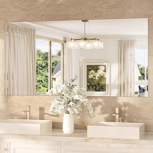 TokeShimi 60x30 Frameless Bathroom Vanity Mirrors for Over Sink, Modern Rectangle Bathroom Mirrors for Wall with Polished Edge Shatterproof Decorative Mirror for Bedroom, Living Room, Entryway