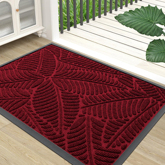 Colorxy Waterproof Doormat, Sturdy Natural Rubber Front Indoor Mat, Non Slip Low Profile Indoor Outdoor Door Mats, Stain and Fade Resistant Floor Mat, Easy Clean Patio Entrance Mat, 47x23, Burgundy
