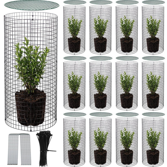 Otoolling 12 Pack 24" x 12" Garden Plant Protectors from Animals with Detachable Covers Metal Plant Cage Chicken Wire Cloche with Ground Stakes and Nylon Tie for Flower Vegetable to Keep Animals Out