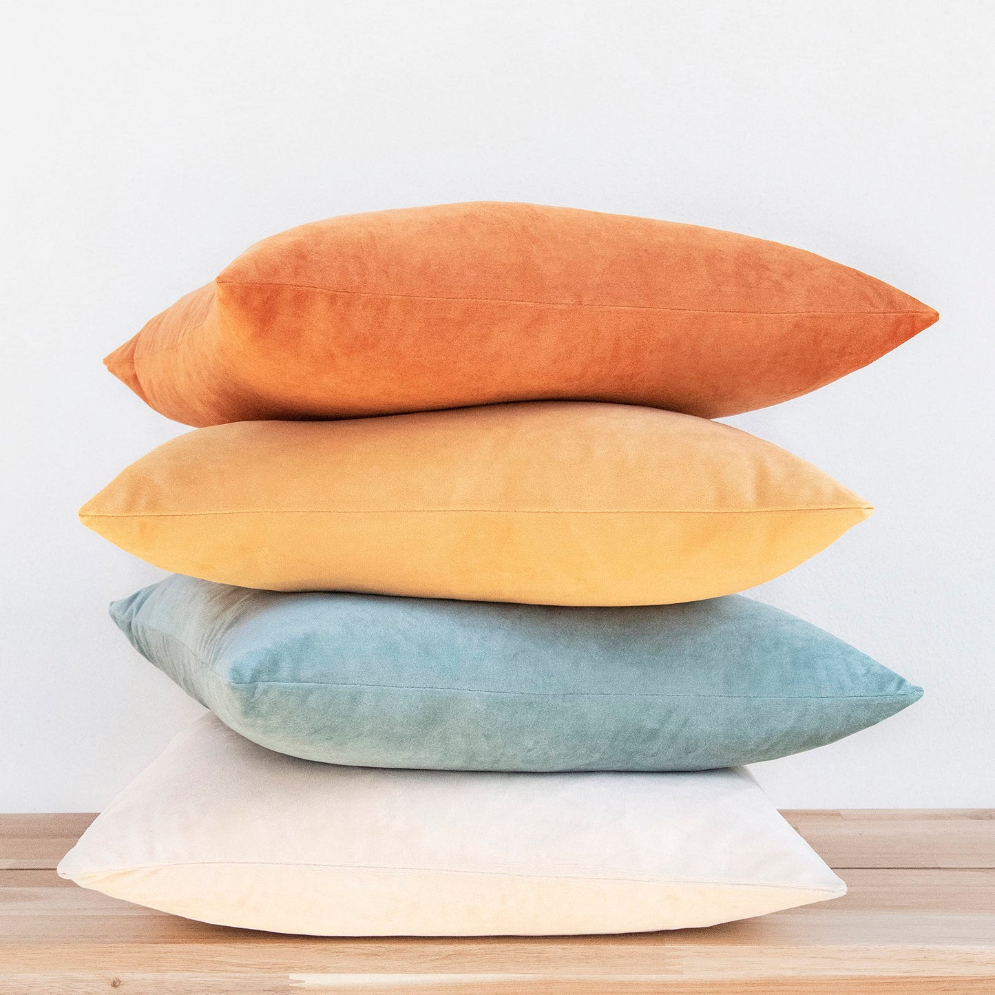 MONDAY MOOSE Decorative Throw Pillow Covers Cushion Cases, Set of 4 Soft Velvet Modern Designs, Mix and Match for Home Decor, Pillow Inserts Not Included (18x18 inch, Orange/Teal)