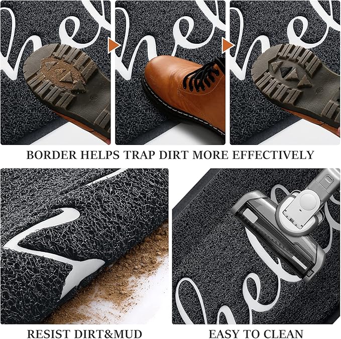 Door Mat, Welcome Mat Low Profile Floor Mat Front Doormat Indoor and Outdoor Doormat Non Slip Rugs for Entryway, Patio, High Traffic Areas (30"x17.5", Black-Welcome)