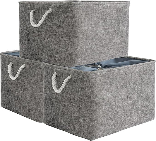 TheWarmHome Storage Baskets for Organizing, Sturdy Fabric Storage Basket , Foldable Storage Baskets for Shelves Closet Nursery Toy (Grey 3 Pack 20.5Ã15.7Ã13.8inch)