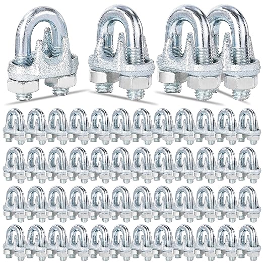 200PCS 5/16" M8 Zinc-Plated Wire Rope Clamps â Heavy Duty U-Bolt Cable Clips (Silver)