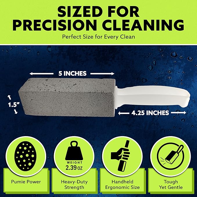 PUMIE Pumice Stone Toilet Bowl Cleaner (2-Pack) - Toilet Pumice Stone with Handle - Heavy Duty Scouring Stick for Rings, Bowls, Hard Water Stains, Lime, Rust, Sink - Includes Handle for Easy Use