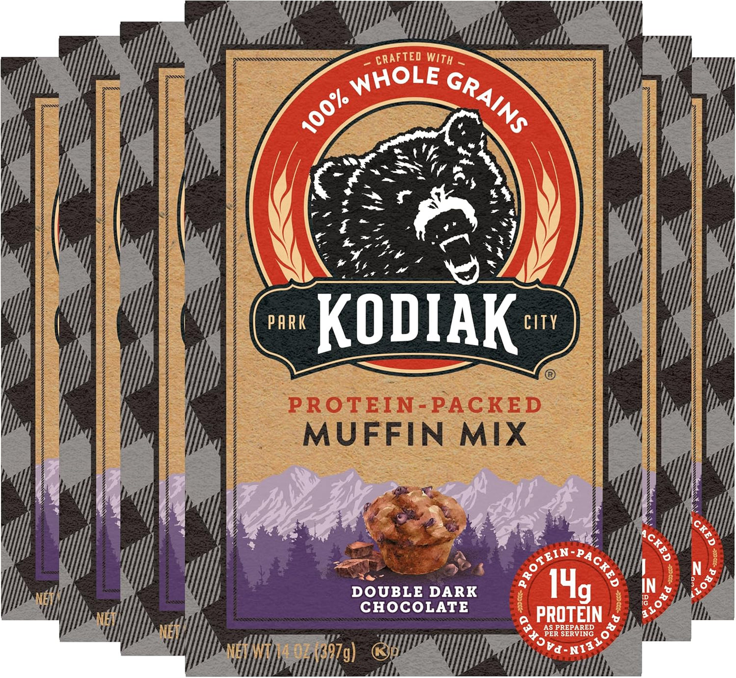 Kodiak Cakes Power Bake Muffin Mix, Double Dark Chocolate, 14 Ounce (Pack of 6)