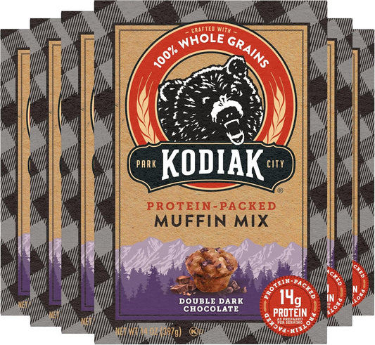 Kodiak Cakes Power Bake Muffin Mix, Double Dark Chocolate, 14 Ounce (Pack of 6)