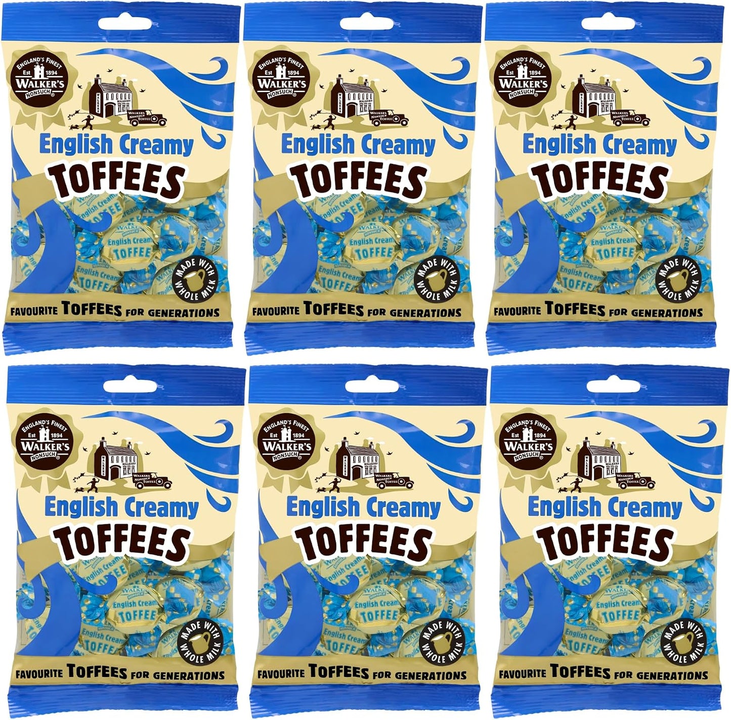Walkers Nonsuch English Creamy Toffees Bag 5.29 Oz (Pack of 6) – Traditional British Butter Toffee Candy with Whole Milk, Individually Twist-Wrapped Chewy Sweets, Old-Fashioned Gourmet Treat from UK
