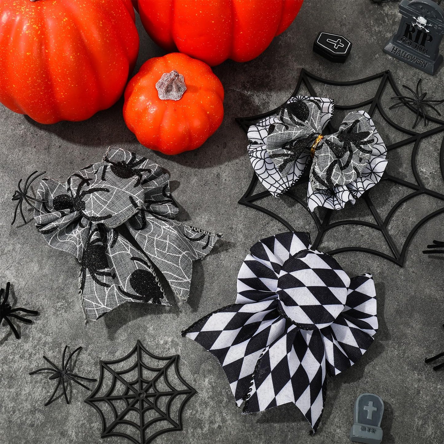 AnyDesign 30 Yards Halloween Wired Edge Ribbon 5 Roll Spooky Boo Ghost Spider Wed Checks Decorative Ribbon Black White Halloween Craft Fabric Ribbon for Wreath Bow Making DIY Gift Wrapping Supplies