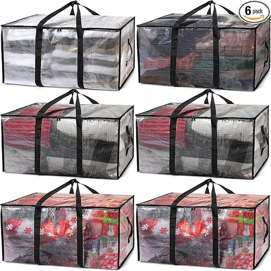 ClearSpace Oversized Moving Bags or Storage Bag â Large Moving Boxes with Backpack Straps, Zippers & Handles â Heavy-Duty Packing Bags for Moving, College Dorm, Christmas Decorations, 6 Pack