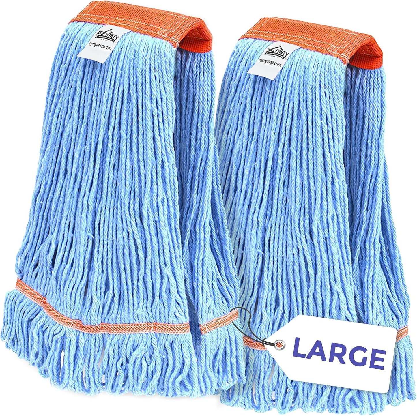 Nine Forty 2-Pack Industrial and Commercial-Grade Looped End Wet Mop Head Refill - Heavy Duty 20 Inch 4-Ply Premium Synthetic Yarn - for Optimal Absorption and Durability - Blue (2 Pack, Large)