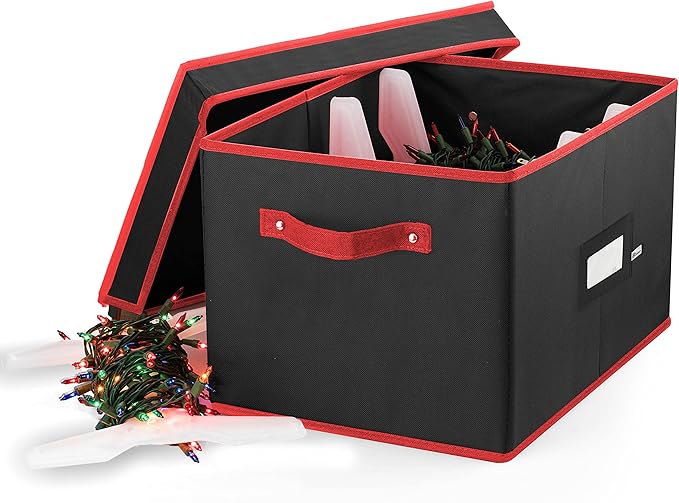 ZOBER Christmas Light Storage Reels - Christmas Light Organizer With 4 Plastic Wheels - Fits 200 Mini Lights Per Spool, Lights Storage - Strong & Durable Material - Stitched Reinforced Handles - Black