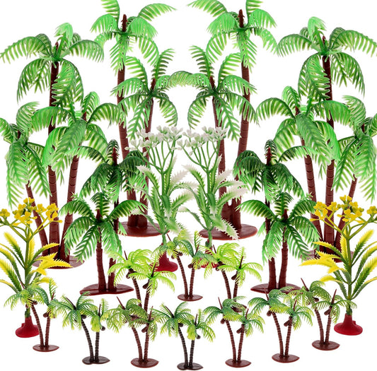 20 Pcs Model Palm Trees Miniature Coconut Plastic Scenery Tree Diorama Artificial Rainforest Landscape Mini Plant Train Railroad Building Decoration DIY Cake Topper