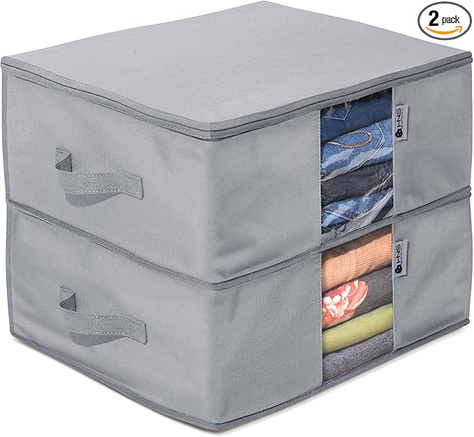 Cedar Clothes Storage Bag Organizer â Protects from Moths, Moisture, Dirt & Dust â Set of 2 Underbed Storage Bags for Clothes, Cashmere Sweaters, Bedding & More - Underbed Storage - Grey
