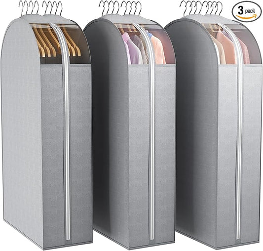 10" Gusseted Garment Bags for Hanging Clothes with Clear Window 50" Suit Bags for Open Closet Storage, Clothing Cover for Coat, Dress, Jacket, Shirt, Fur Wardrobe Protector, 3 Packs