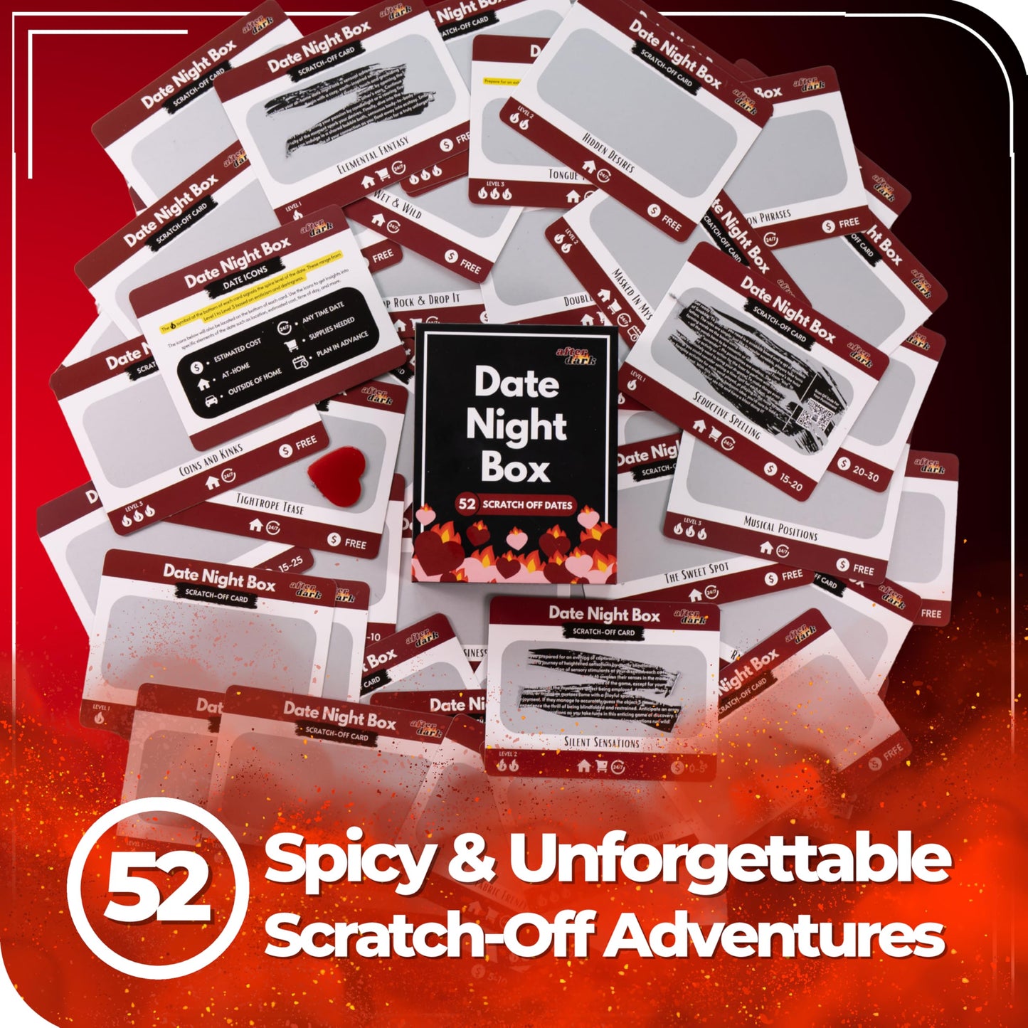 Date Night Box: After Dark – 52 Spicy & Intimate Scratch Off Date Night Ideas – Adult Couples Bedroom Game for Husband, Wife, Boyfriend, Girlfriend – Gifts for Anniversary, Wedding, Birthday, 17+