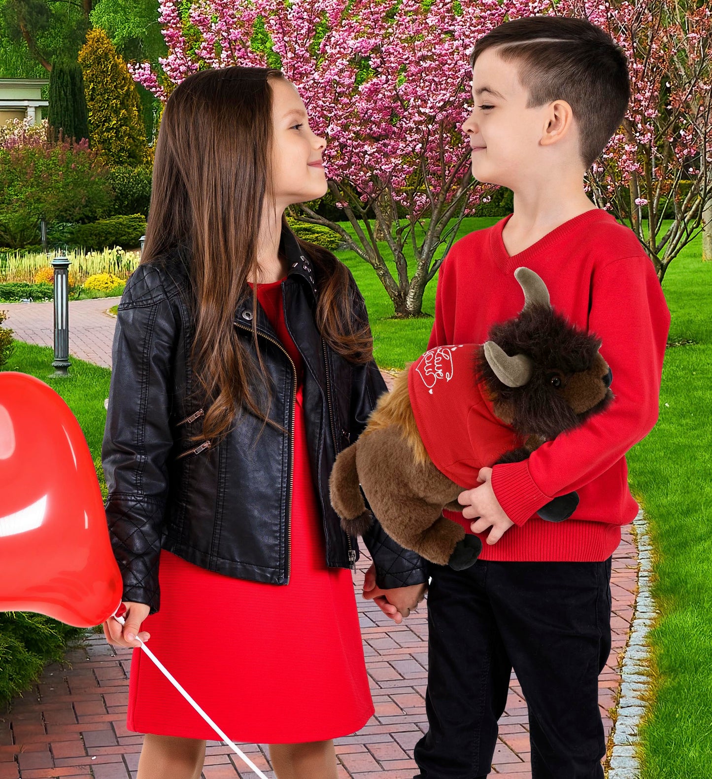 DolliBu I Love You Valentine Plush Buffalo - Cute Stuffed Animal with Red Shirt and Name Personalization Gift for Valentines Day, Birthday, Anniversary, Romantic Date - 13 Inches