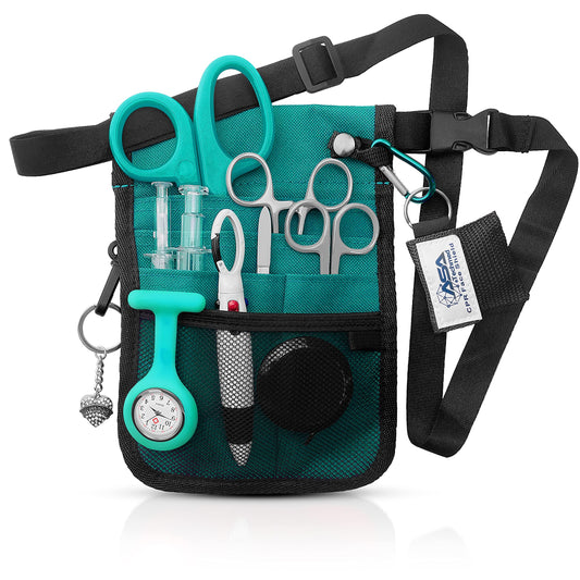ASA TECHMED Nurse Utility Belt – Complete Medical Belt Utility Kit, Pro Pack Pocket Organizer Pouch Hip Bag for EMT, CNA, NP, PA, Student, Teal