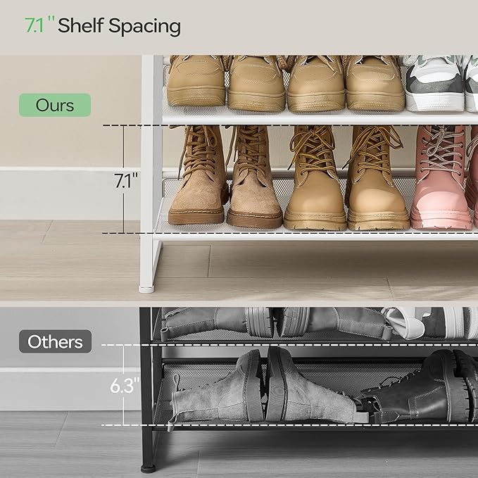 Shoe Rack,12 Tier Metal Shoe Organizer,Max Holds 60 Pairs,Heavy Duty Shoes Shelf for Garage, Entryway, Closet,White