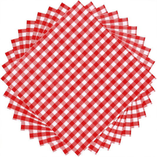 Tatuo 100 Pcs Gingham Paper Napkins Red and White Checkered Napkin Disposable Bulk 12.9x12.9 in Buffalo Plaid Dinner Paper Hand Towel 3 Layer for Picnic BBQ Birthday Wedding Cocktail Pizza Party