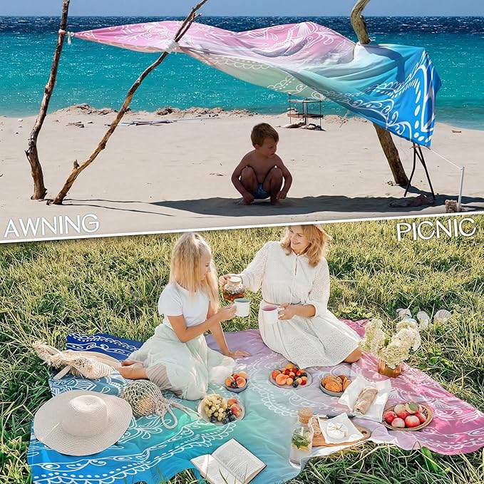 BYDOLL Beach Blanket Waterproof Sandproof 78''×81'' Suits1-4 Adults Compact Lightweight Oversized Sand-Free Blanket Large Picnic Mat for Beach Travel Camping Hiking
