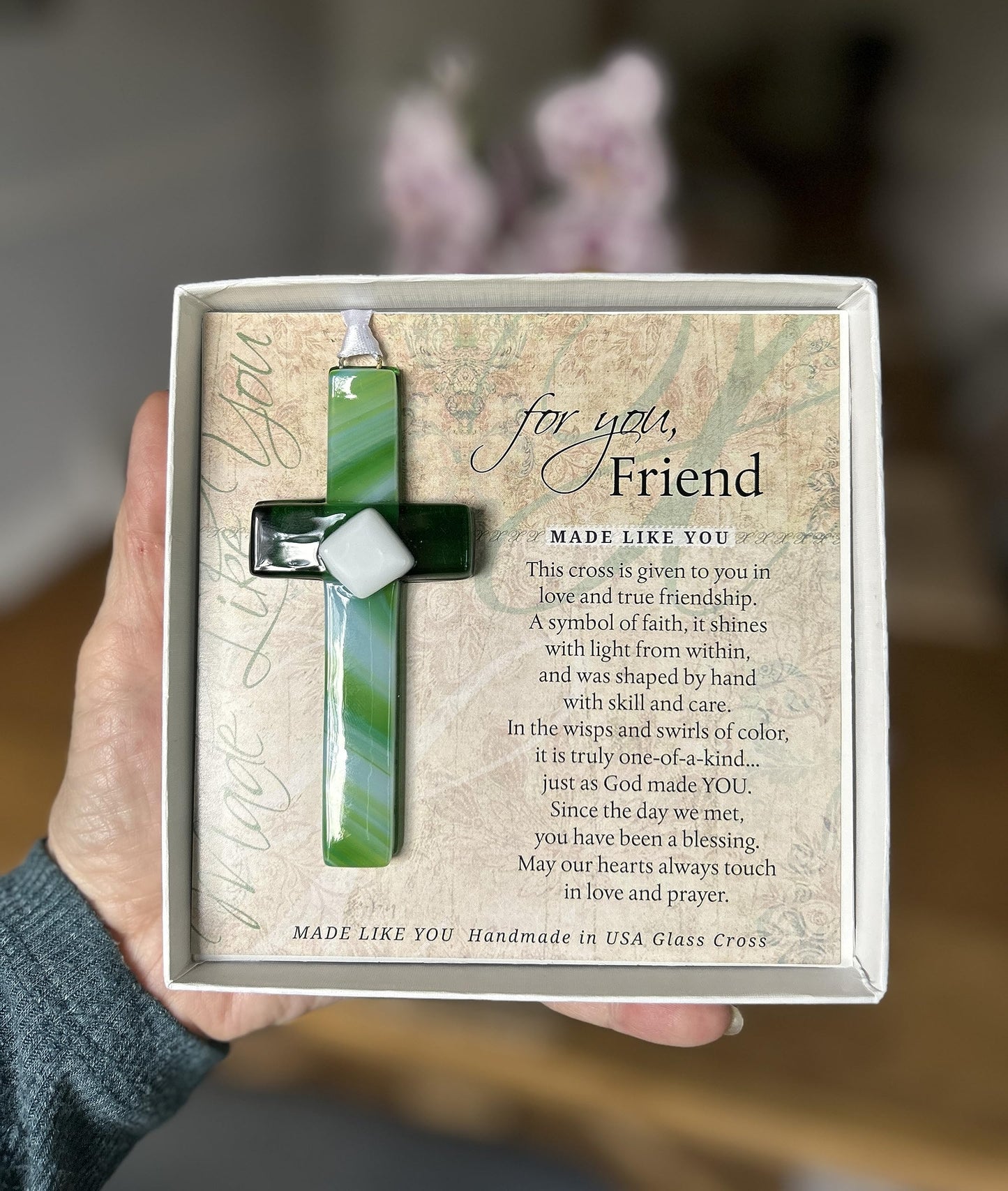 The Grandparent Gift Co. Religious Gift for Friend - Handmade in USA Glass Cross with Sentiment - Your Friendship is A Blessing - Celebrating Friendship - Christian Gift for Friend
