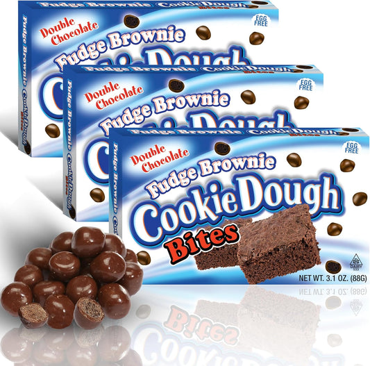 Cookie Dough Bites Fudge Brownie Flavored Candy| 3.1 oz (Pack of 3) | The Original Edible Cookie Dough | Movie Theater Candy